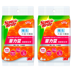 3M Scotch-Brite 百利 潔力豆海綿菜瓜布 餐具杯具不沾鍋專用, 4片, 2包