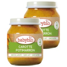 babybio 生機蔬菜泥 (4個月以上適用) 法國原裝進口, 南瓜 + 紅蘿蔔, 2罐, 130g
