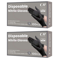 CW Life Group 一次性丁腈手套 3.5g, 黑色, 中(M), 2盒