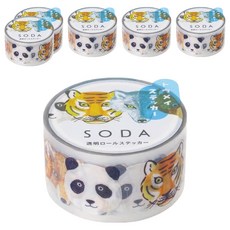 KING JIM HITOTOKI 透明PET卷狀膠帶 單張貼紙款 SODA, 動物, 6捲