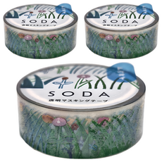 KING JIM HITOTOKI SODA 透明PET卷狀膠帶 15MM 路邊花草, 3捲