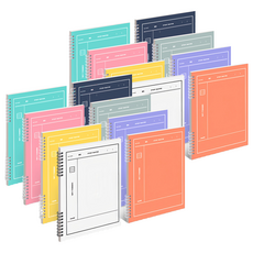 MUNID 8mm 康奈爾橫線雙線圈筆記本 8色組, 白色+深海軍藍+灰色+橘色+檸檬黃+薄荷綠+紫色+粉色, 2組