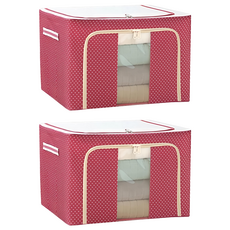 衣物棉被鋼架收納箱 牛津布款 100L, 紅色圓點, 2個