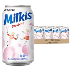 LOTTE 樂天 Milkis 草莓優格風味碳酸飲, 340ml, 24罐
