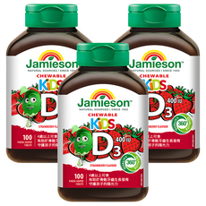Jamieson 健美生 小熊造型維生素D3咀嚼錠 草莓風味, 3罐, 100顆