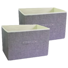 E.dot 可折疊櫥櫃棉麻抽屜收納箱，大容量，耐磨耐用，透氣防潮, 38.5 x 26.5 x 26cm, 麻灰色, 2個