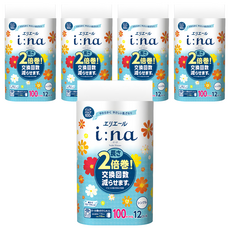 elleair 艾黎艾爾 i:na 2倍巻 單層捲筒衛生紙 100%原生紙漿 12捲, 100m, 5袋