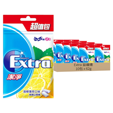 Extra 益齒達 潔淨無糖口香糖 清檸薄荷口味, 62g, 10包
