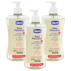 Chicco 敏弱肌寶貝嬰兒微米淨化洗髮沐浴露, 94%自然成分來源, 低敏植萃, 從頭洗到腳, 500ml, 3瓶
