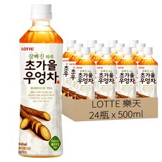 LOTTE 樂天 今日茶 初秋牛蒡茶 整根牛蒡熬製 濃郁牛蒡香氣 特殊韓國茶 取代咖啡因, 24瓶, 500ml