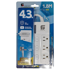 FONG HUA 崶華 按壓式4開3插3芯 延長用電源線組 1650W 台灣製, 1.8m, 白色, 1條