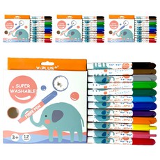 Y-PLUS 可水洗彩色筆, 12色, 4盒