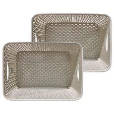 GINII 基尼 北歐編織系列 收納籃 長方高 象牙白, M(38.9 x 28.2 x 18cm), 2個