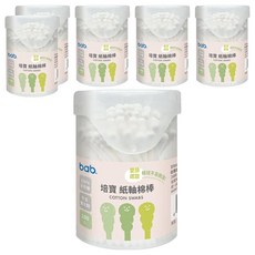 bab 培寶 紙軸雙螺旋棉花棒 易開罐 6罐組 雙頭螺旋設計 清潔衛生, 100支, 6罐