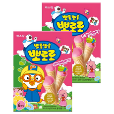 Pororo 淘氣小企鵝 啵樂樂甜筒, 草莓口味 6個入, 53.4g, 2盒
