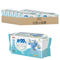 LEC 純水 一般型擦屁屁濕紙巾 新款迪士尼 阿拉丁, 80張, 12包