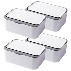 乾濕多用途濕巾口罩收納盒, 防塵防蟲, 適用於三層口罩45片/四層口罩30片/一般型濕紙巾80抽, 白灰, 4個