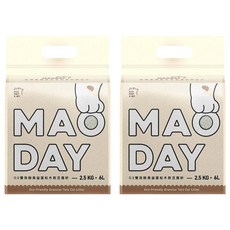 MAODAY 毛商行 D2 雙效益菌除臭松木豆腐砂 6L, 2包, 2.5kg, 無香