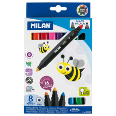 MILAN 兒童可水洗雙頭彩色筆 粗筆桿 8支, 16色, 1盒