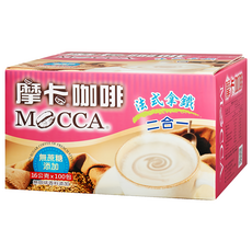 MOCCA 摩卡 法式拿鐵 二合一咖啡 無糖, 16g, 100包, 1盒