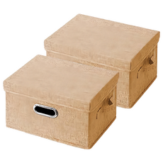 收納部屋 金屬把手棉麻整理盒 小 14L 32 x 24 x 18cm 米色 可折疊收納箱, 2個
