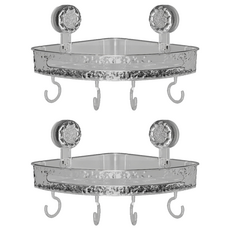 FANCY LIFE 吸盤式收納置物架三角款 透明灰 浴室廚房轉角收納好幫手, 2個