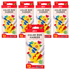 AMOS 阿摩司 可水洗彩色筆 軟硬雙頭 COLOR DUO MARKER, 12色, 5盒