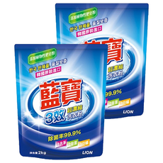 藍寶 三效超濃縮洗衣粉 添加植物性肥皂粉 韓國原裝進口, 2kg, 2包