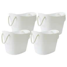 Hachiman Kasei 八幡化成 棉繩收納籃 耐熱-20度C~70度C, S 含棉繩(25 x 21 x 22.5cm)+底部(21.5 x 15.5cm), 白色, 4個