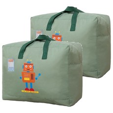bebehome 多功能幼兒園棉被收納袋，600D牛津布材質，45 x 19 x 39公分, 中, 綠機器人, 2個