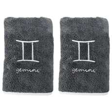 星座珊瑚絨浴巾, 雙子座 灰色, 2條
