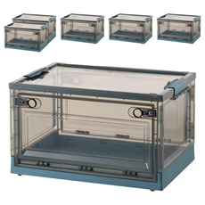 三開摺疊收納箱, 黑透龍膽綠, 6個