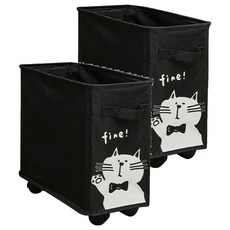 貓咪牛津布可滑輪夾縫收納籃 28L 黑色貓 2個, 40 x 20 x 35cm