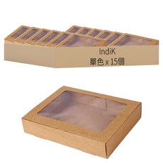 indi.k 牛皮紙長方形開窗禮物盒 2號, 15個, 牛皮紙棕色