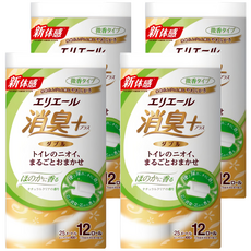 elleair 艾黎艾爾 抑臭+天然淨味捲筒衛生紙, 添加天然由來雙重消臭成份 柿單寧與綠茶成份, 12捲, 4袋