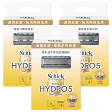 Schick 舒適牌 水次元5 天然刮鬍刀頭 5刀片, 4個裝, 3盒