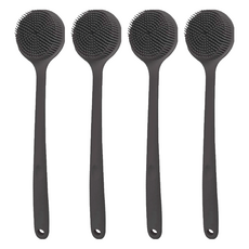 AHOYE 長柄矽膠雙面刷頭按摩沐浴刷 黑色 長柄設計 雙面刷頭 矽膠材質, 4支, 1入