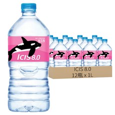 LOTTE 樂天 Chilsung Cider ICIS 8.0 礦泉水 大容量 瓶裝標籤畫有可愛的瀕危海洋生物, 1L, 12瓶