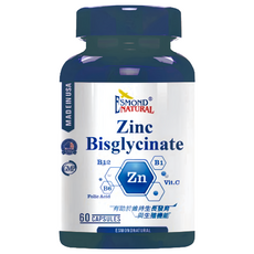ESMOND NATURAL 愛司盟 甘胺酸鋅複方素食膠囊 60顆/瓶 維生素B12 美國製造, 1罐