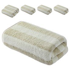 FANCY LIFE 珊瑚絨毛巾 卡其白條紋 柔軟吸水 親膚舒適 居家旅行必備, 6條