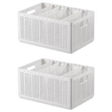 分隔摺疊收納籃 大五格, 白色, 2個