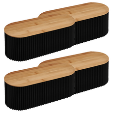 高級質感波浪木蓋電線整理收納盒 質感黑 桌面收納, 4個