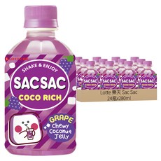 LOTTE 樂天 粒粒椰果飲料 葡萄口味, 24瓶, 280ml