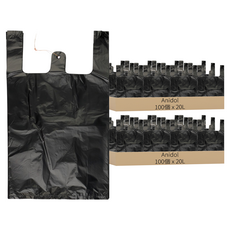 anidoll 手提超市購物袋 黑色, 20L, 200個