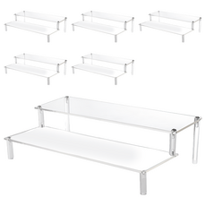 收納部屋 壓克力展示架 2層 40cm 透明色 6個 公仔展示架/階梯展示架