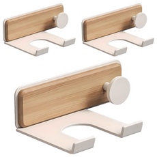 上手家居 實木吹風機支架, 免釘膠牆面壁掛架, 適用Dyson吹風機, 原木色, 3個