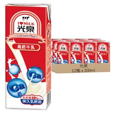 光泉 高鈣牛乳, 200ml, 12瓶