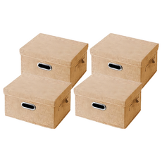 收納部屋 金屬把手棉麻整理盒 小 14L 32 x 24 x 18cm 米色, 4個