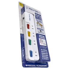 POLYWELL 寶利威爾 電源插座延長線4切4座2P PW15-T05-A064, 4m, 1個