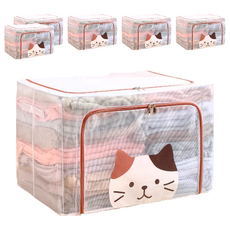 超大透明防水雙開收納箱 萌貓款 100L, 60cmX42cmX40cm, 橘色, 6個